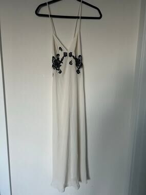 Vintage cami slip dress doen style cream bridal with floral applique - size S/M